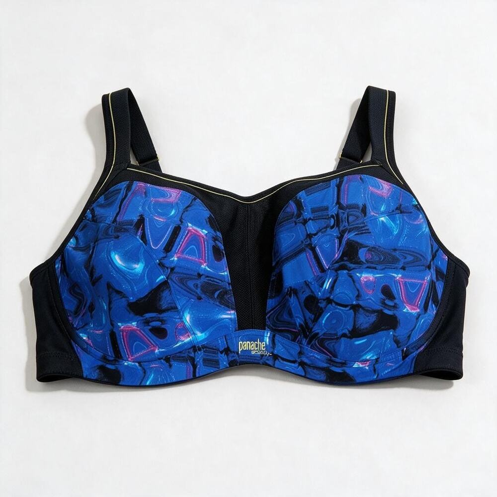NEW Panache 38H Blue Sports Bra 5021 Cyber Print Gym Run Support Underwire